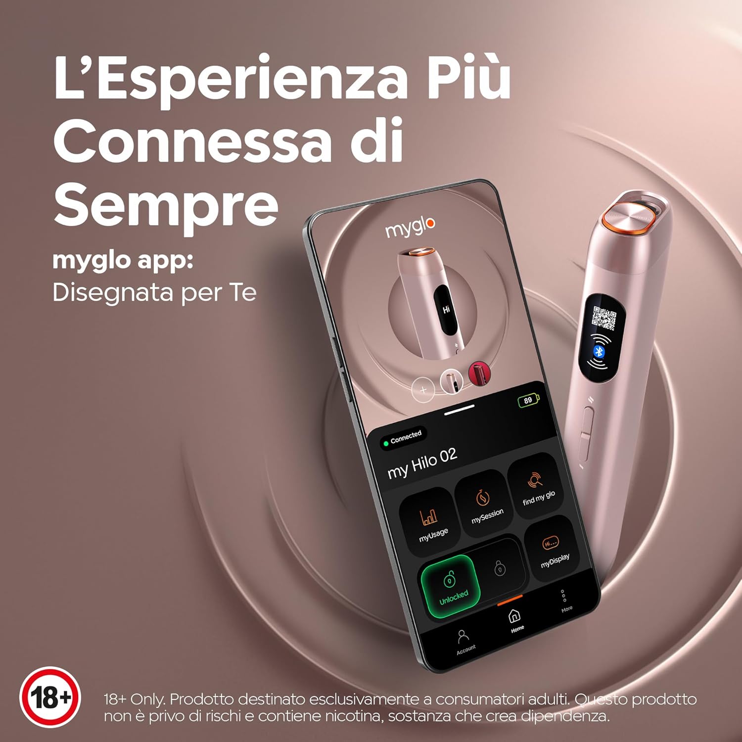 App myglo su smartphone con glo™ Hilo Rosa Perla — connettività Bluetooth Vicenza