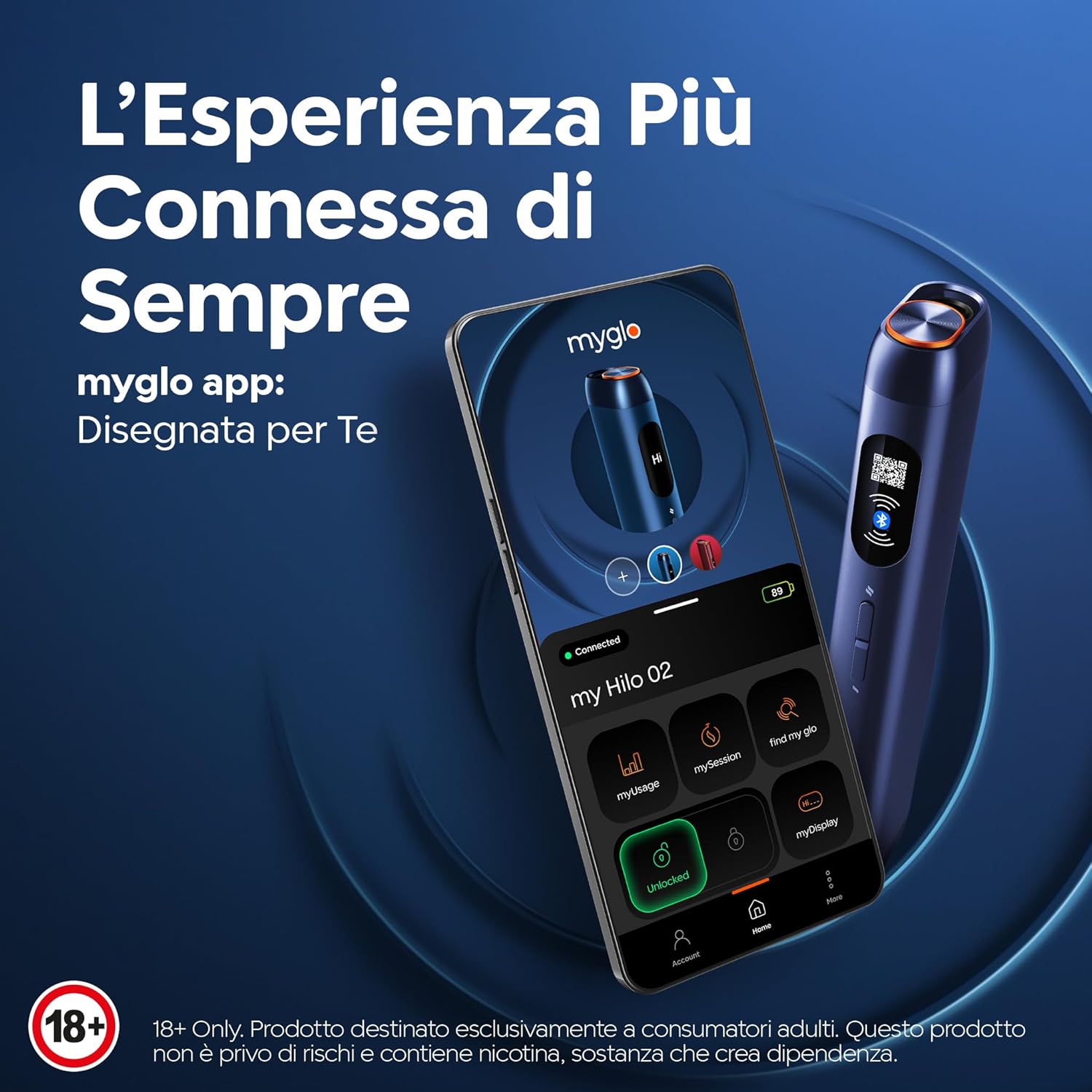 glo™ Hilo app myglo Bluetooth — myUsage mySession find my glo myDisplay